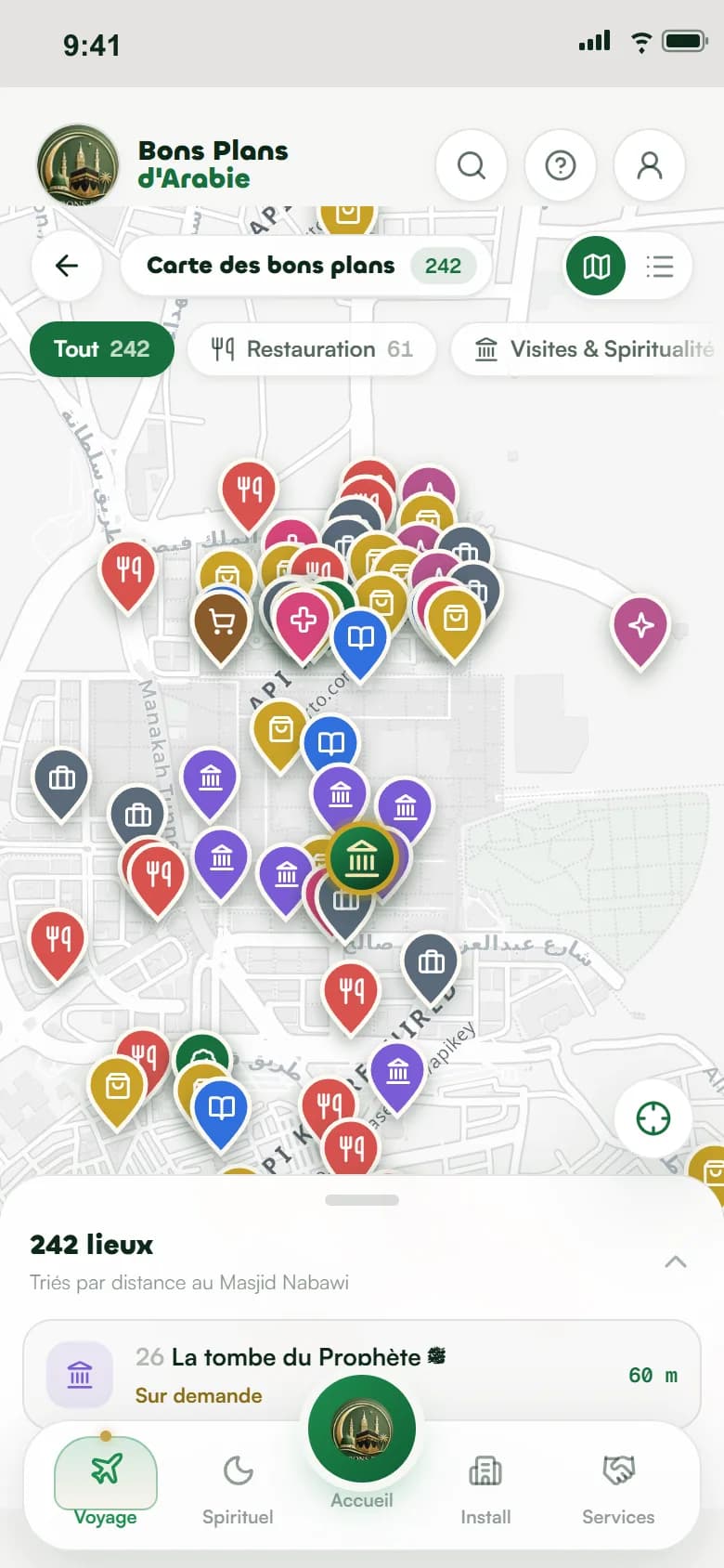 Carte des adresses autour du Masjid Nabawi